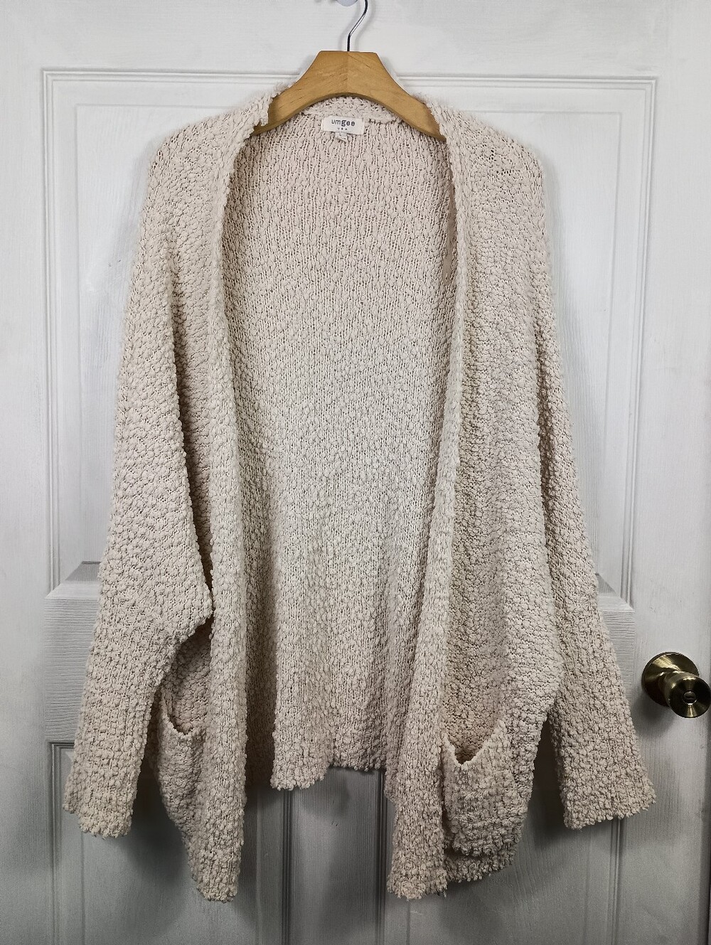 Umgee Cardigan Large Cream Popcorn Knit Oversized Open Boyfriend Dolman Sleeve - Picture 3 of 7